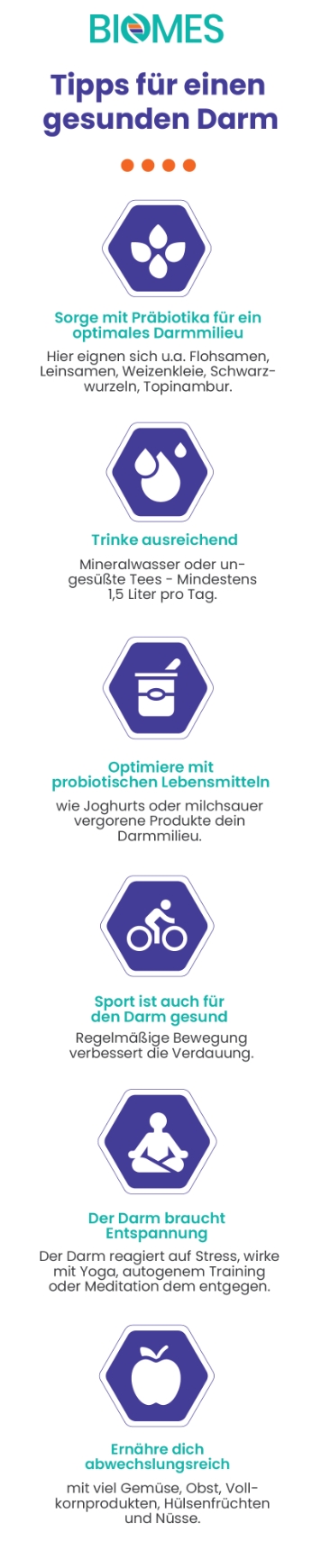 Übersicht: 6 Tipps für einen gesunden Darm  über Ernährung, Bewegung und Entspanung